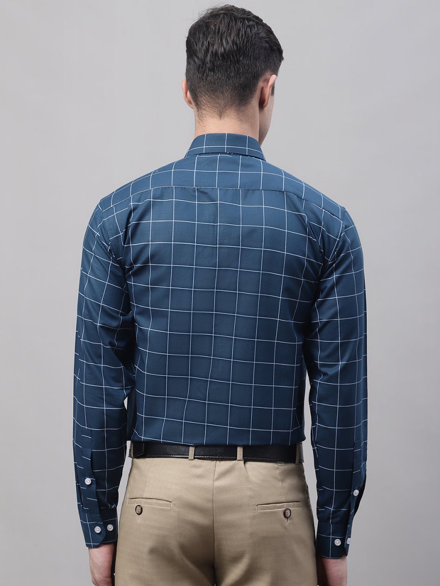 Men's Teal Blue Cotton Checked Formal Shirt - SF_742Teal_S