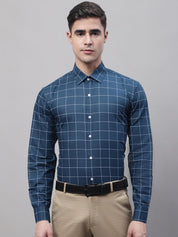 Men's Teal Blue Cotton Checked Formal Shirt - SF_742Teal_S