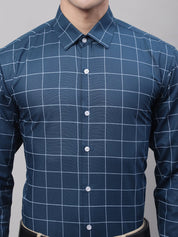 Men's Teal Blue Cotton Checked Formal Shirt - SF_742Teal_S
