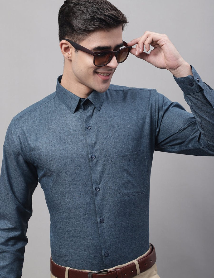 Men's Teal Blue Cotton Solid Formal Shirt - SF_873Teal_S