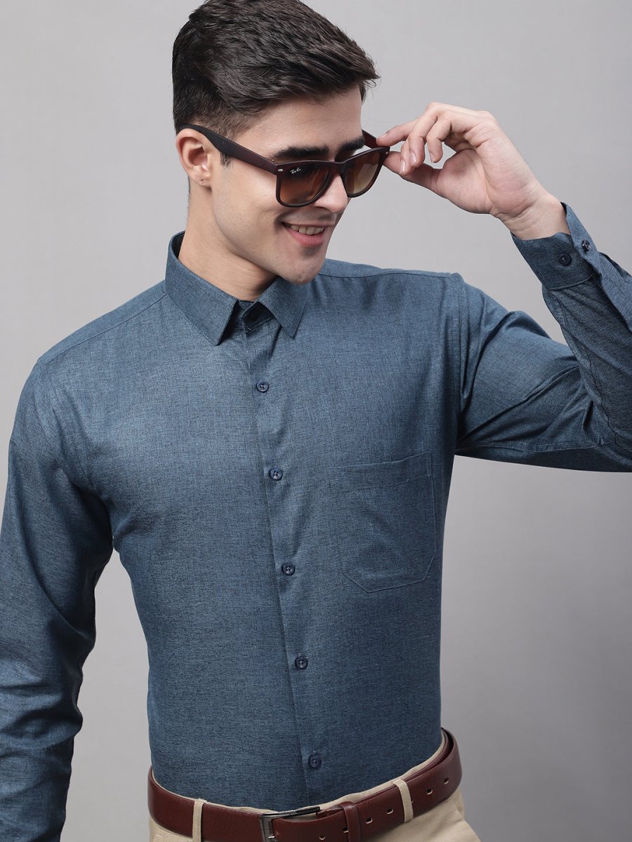 Men's Teal Blue Cotton Solid Formal Shirt - SF_873Teal_S