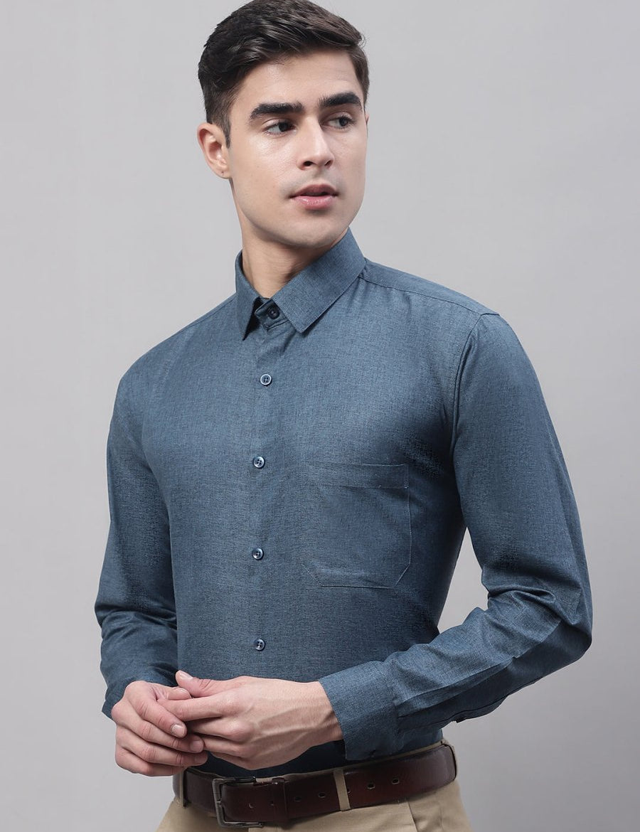 Men's Teal Blue Cotton Solid Formal Shirt - SF_873Teal_S