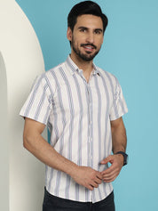 Men's Vertical Striped Half Sleeve Casual Shirt for Mens - SF_886Cream_S