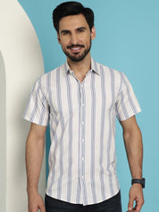 Men's Vertical Striped Half Sleeve Casual Shirt for Mens - SF_886Cream_S