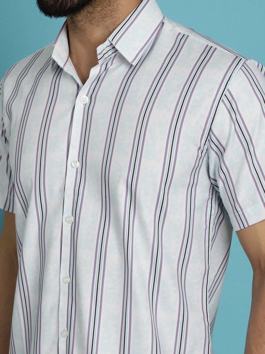 Men's Vertical Striped Half Sleeve Casual Shirt for Mens - SF_886Blue_S