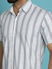 Men's Vertical Striped Half Sleeve Casual Shirt for Mens - SF_886Blue_S