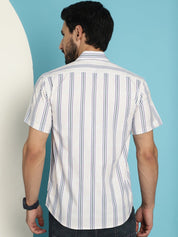 Men's Vertical Striped Half Sleeve Casual Shirt for Mens - SF_886Cream_S