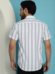 Men's Vertical Striped Half Sleeve Casual Shirt for Mens - SF_886Blue_S