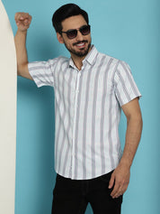 Men's Vertical Striped Half Sleeve Casual Shirt for Mens - SF_886Blue_S
