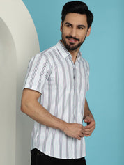 Men's Vertical Striped Half Sleeve Casual Shirt for Mens - SF_886Blue_S