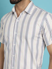 Men's Vertical Striped Half Sleeve Casual Shirt for Mens - SF_886Cream_S
