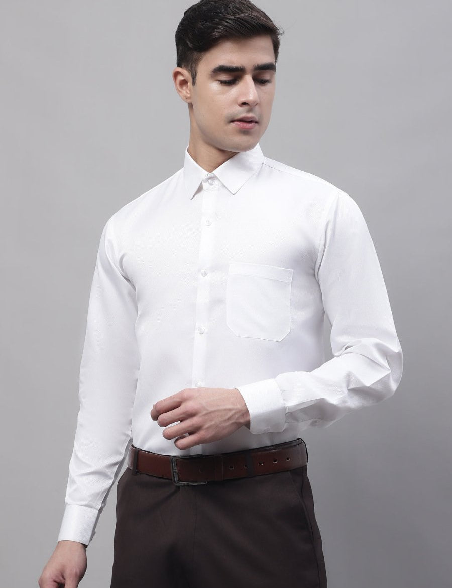Men's White Dobby Textured Formal Shirt - SF_871White_S
