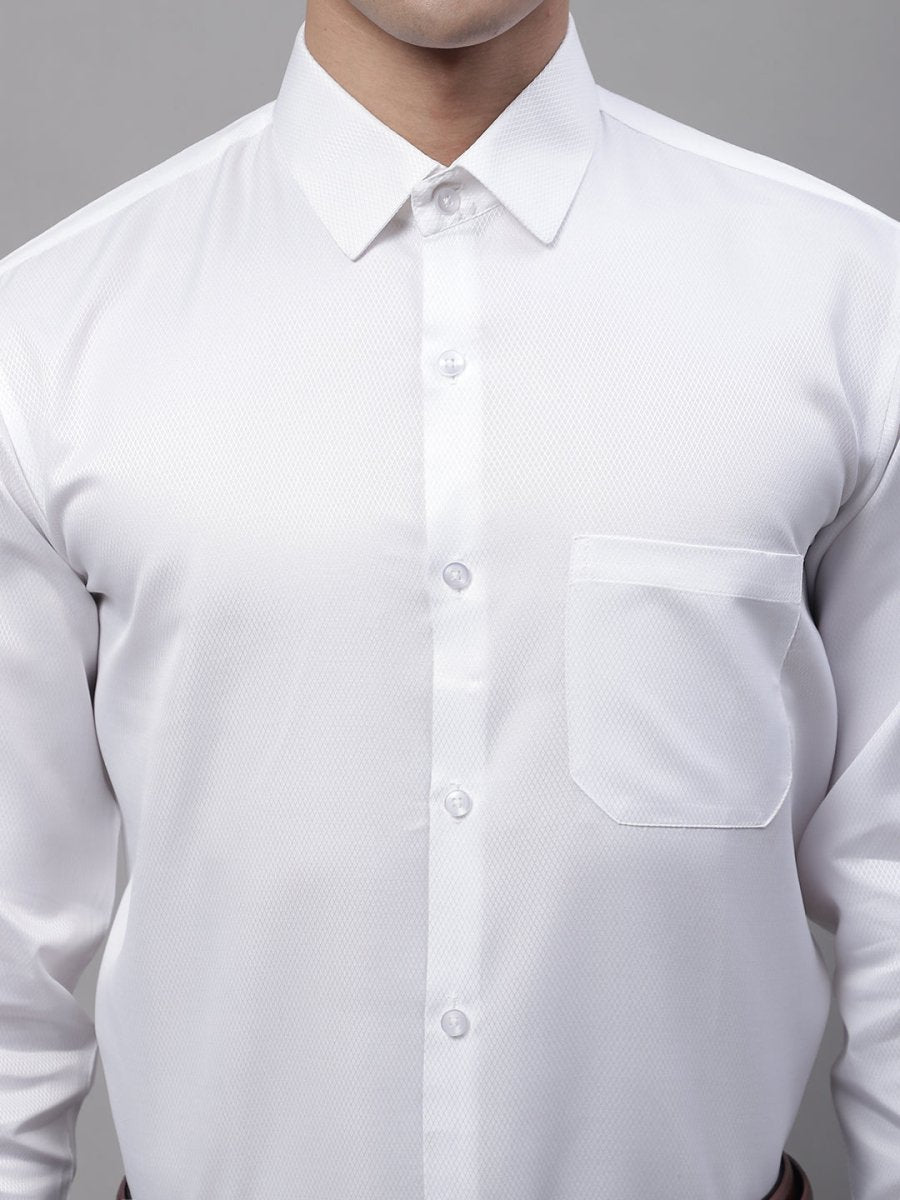 Men's White Dobby Textured Formal Shirt - SF_871White_S