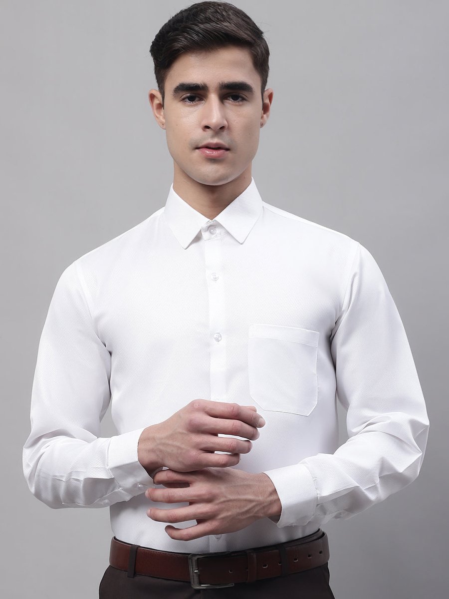 Men's White Dobby Textured Formal Shirt - SF_871White_S