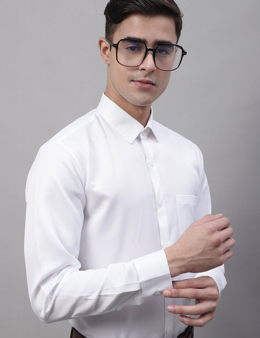 Men's White Dobby Textured Formal Shirt - SF_871White_S