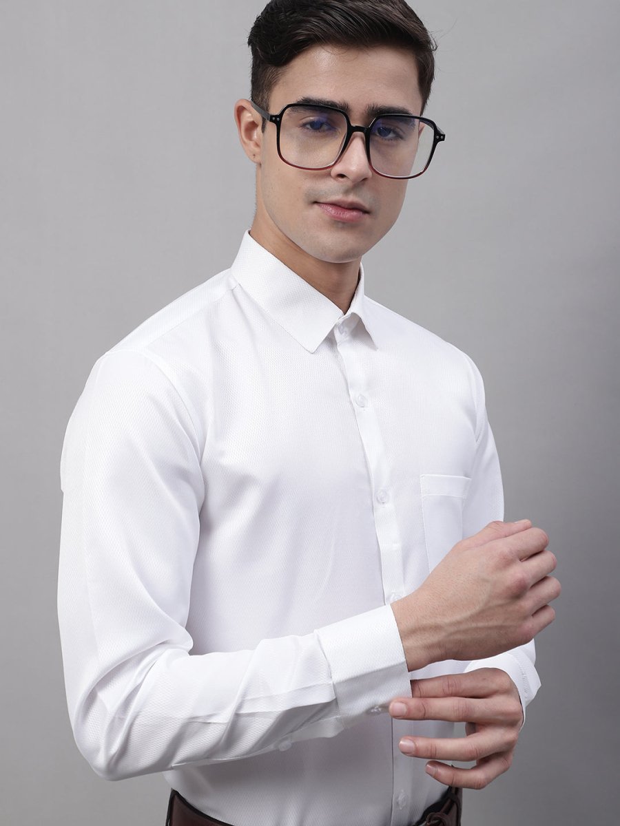 Men's White Dobby Textured Formal Shirt - SF_871White_S