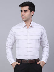 Men's White Horizontal Striped Formal Shirt - SF_839White_S