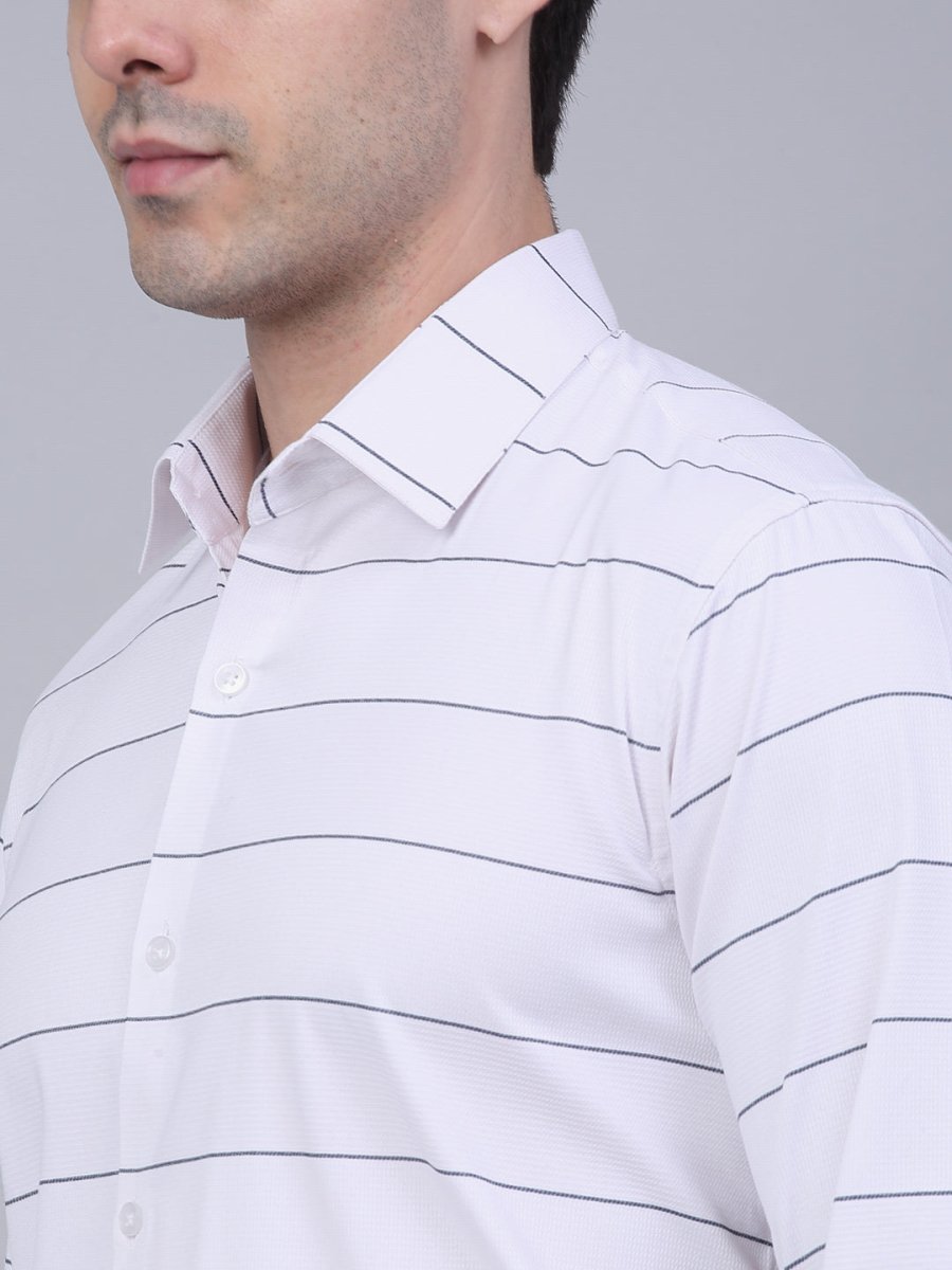 Men's White Horizontal Striped Formal Shirt - SF_839White_S