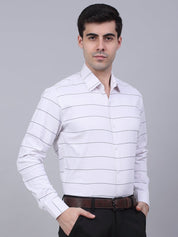Men's White Horizontal Striped Formal Shirt - SF_839White_S