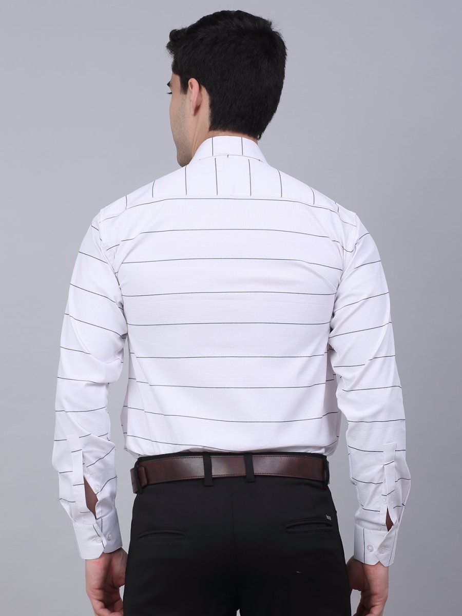 Men's White Horizontal Striped Formal Shirt - SF_839White_S