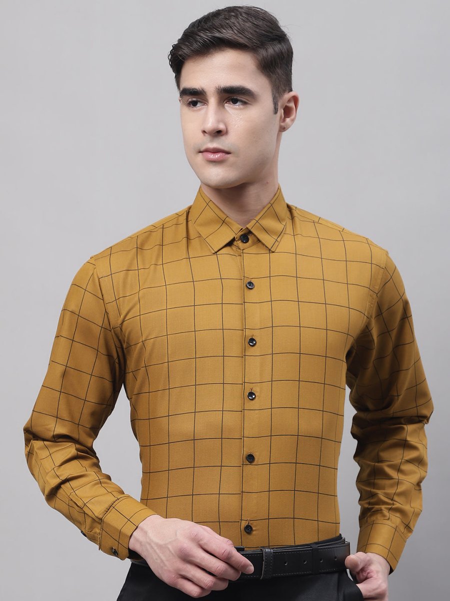 Mustard Checked Cotton Shirt for Men - SF_742Mustard_S