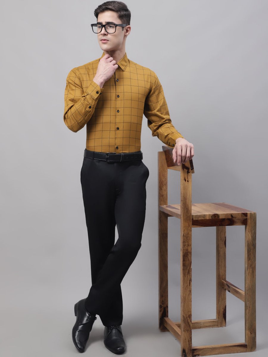 Mustard Checked Cotton Shirt for Men - SF_742Mustard_S