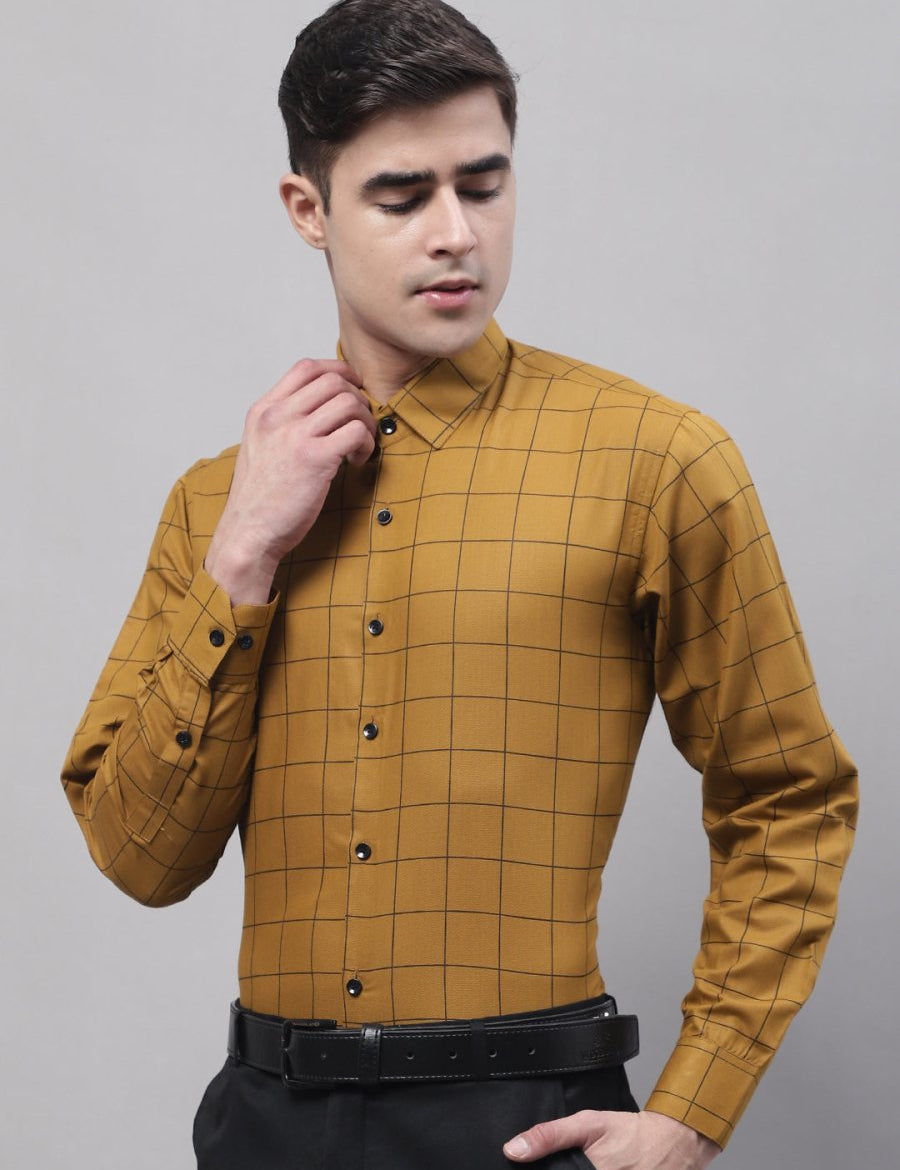 Mustard Checked Cotton Shirt for Men - SF_742Mustard_S