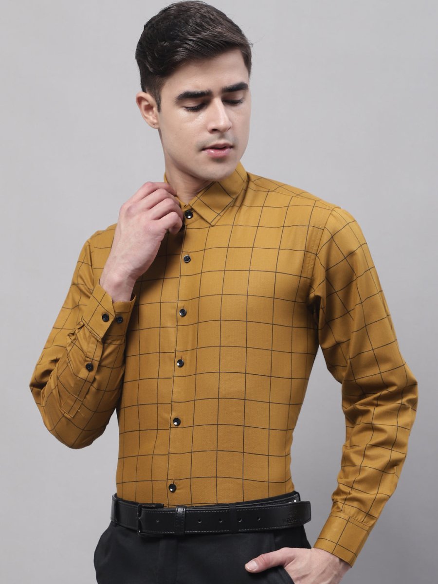 Mustard Checked Cotton Shirt for Men - SF_742Mustard_S