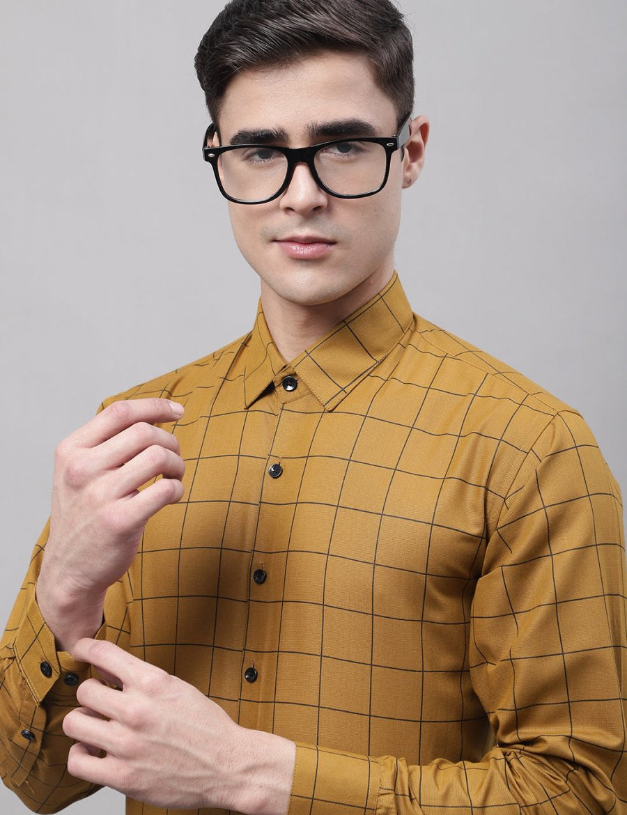 Mustard Checked Cotton Shirt for Men - SF_742Mustard_S