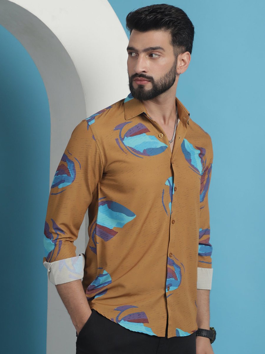 Mustard Floral Printed Cotton Casual Shirt - SF_936Mustard_S