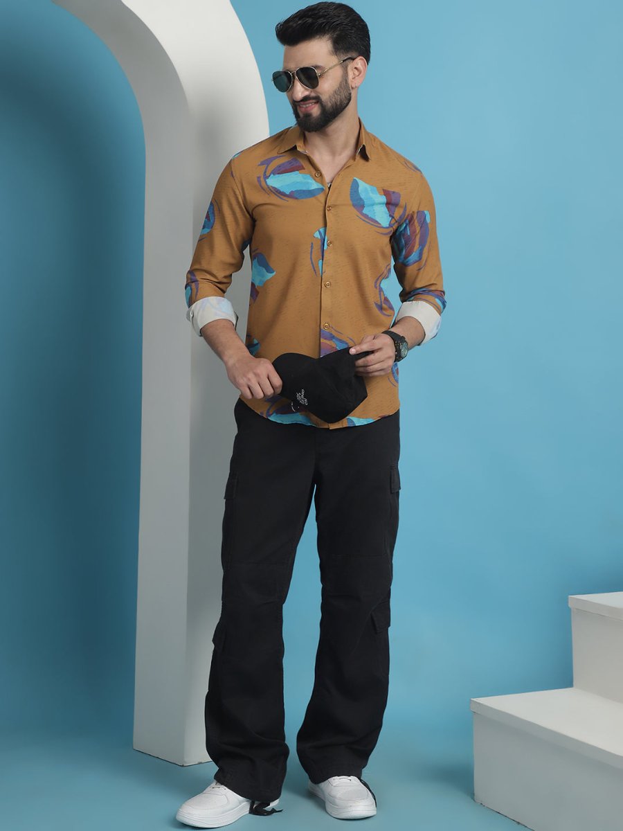 Mustard Floral Printed Cotton Casual Shirt - SF_936Mustard_S
