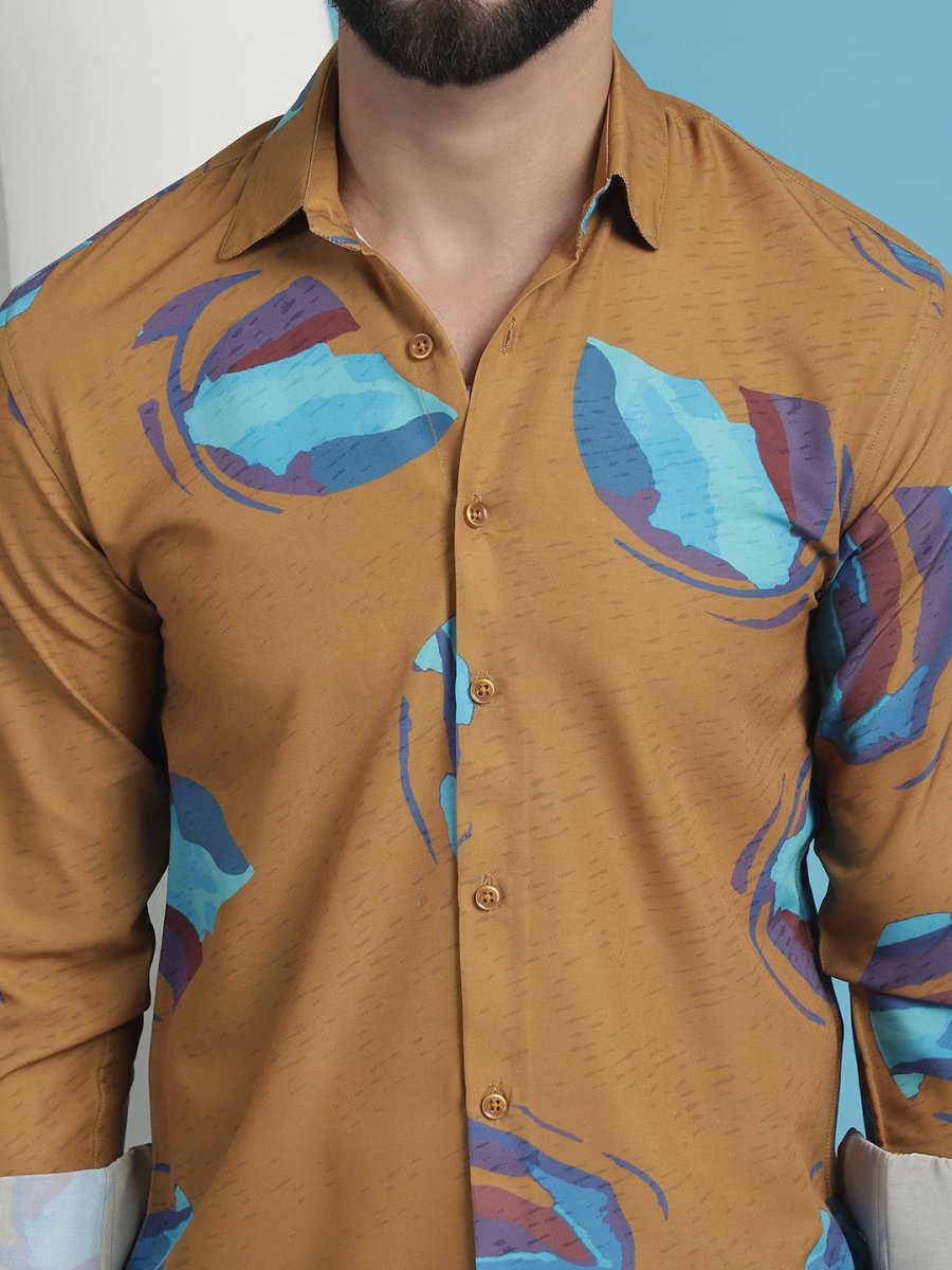 Mustard Floral Printed Cotton Casual Shirt - SF_936Mustard_S