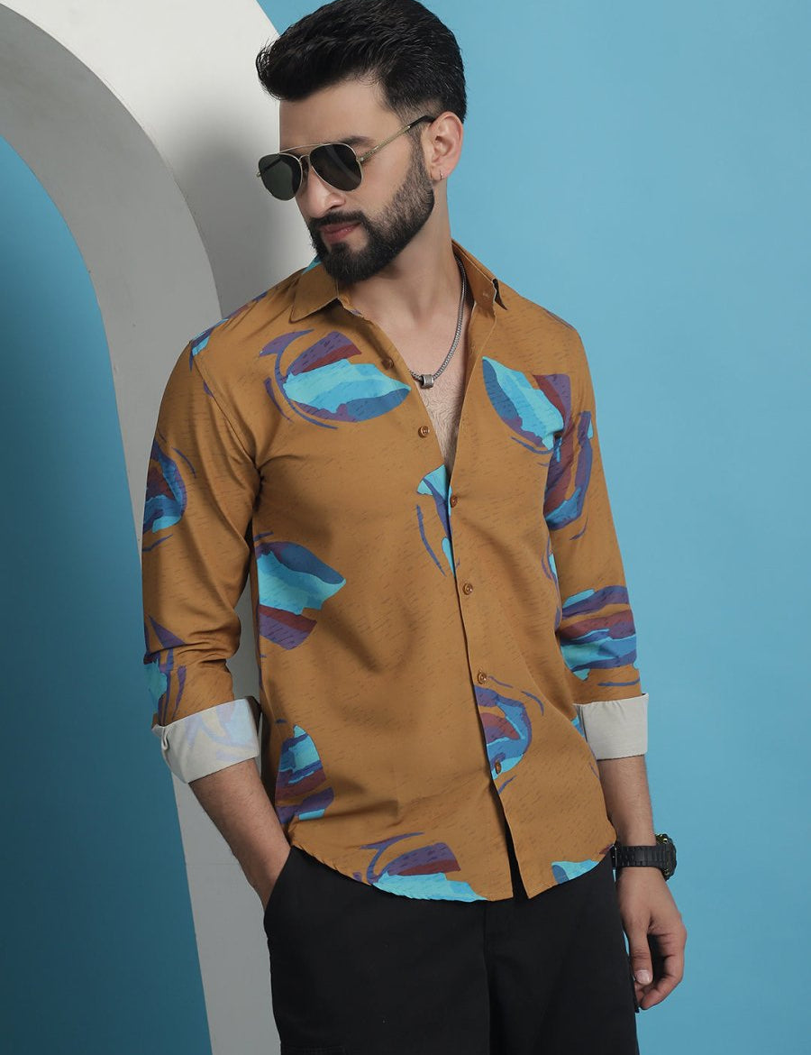 Mustard Floral Printed Cotton Casual Shirt - SF_936Mustard_S