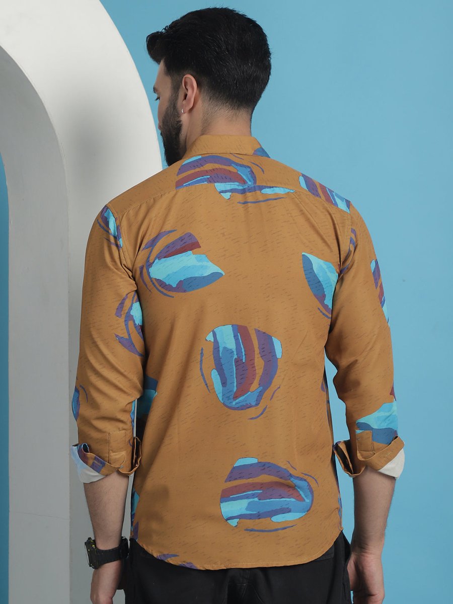 Mustard Floral Printed Cotton Casual Shirt - SF_936Mustard_S
