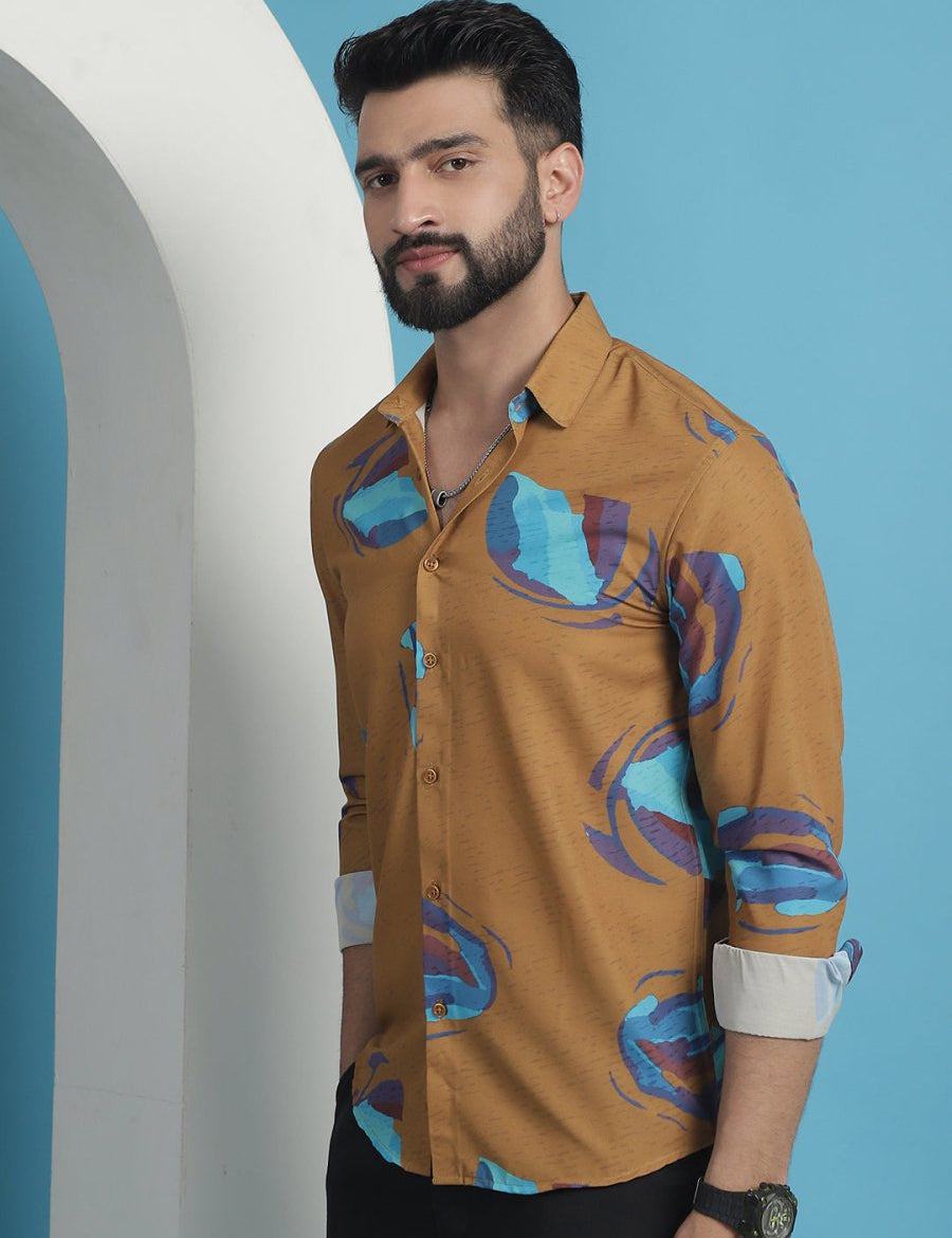 Mustard Floral Printed Cotton Casual Shirt - SF_936Mustard_S