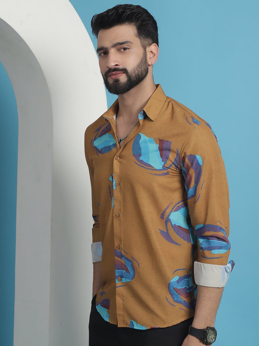 Mustard Floral Printed Cotton Casual Shirt - SF_936Mustard_S