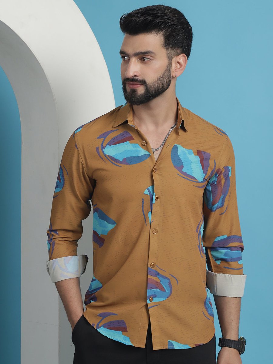 Mustard Floral Printed Cotton Casual Shirt - SF_936Mustard_S