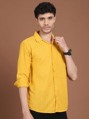 Mustard Self Design Party Shirt for Men - SF_992Mustard_S