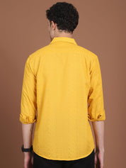 Mustard Self Design Party Shirt for Men - SF_992Mustard_S