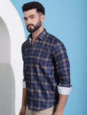 Navy Blue Checked Cotton Casual Shirt for Men - SF_942Navy_S