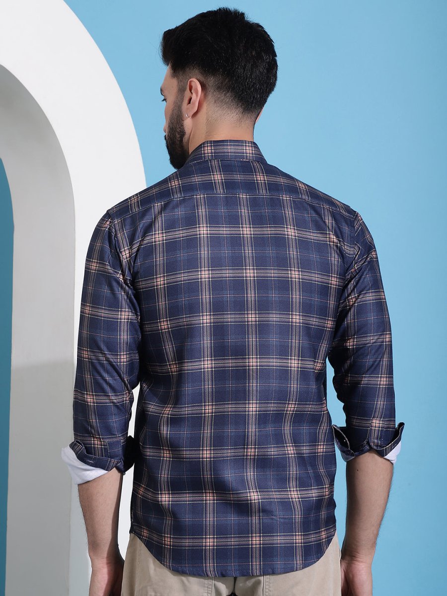 Navy Blue Checked Cotton Casual Shirt for Men - SF_942Navy_S
