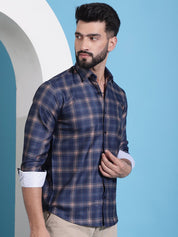 Navy Blue Checked Cotton Casual Shirt for Men - SF_942Navy_S