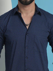 Navy Blue Geometric Printed Cotton Casual Shirt - SF_933Navy_S