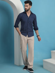 Navy Blue Geometric Printed Cotton Casual Shirt - SF_933Navy_S