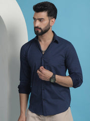 Navy Blue Geometric Printed Cotton Casual Shirt - SF_933Navy_S