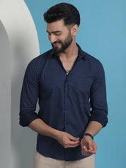 Navy Blue Geometric Printed Cotton Casual Shirt - SF_933Navy_S
