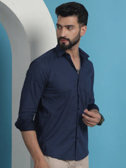 Navy Blue Geometric Printed Cotton Casual Shirt - SF_933Navy_S