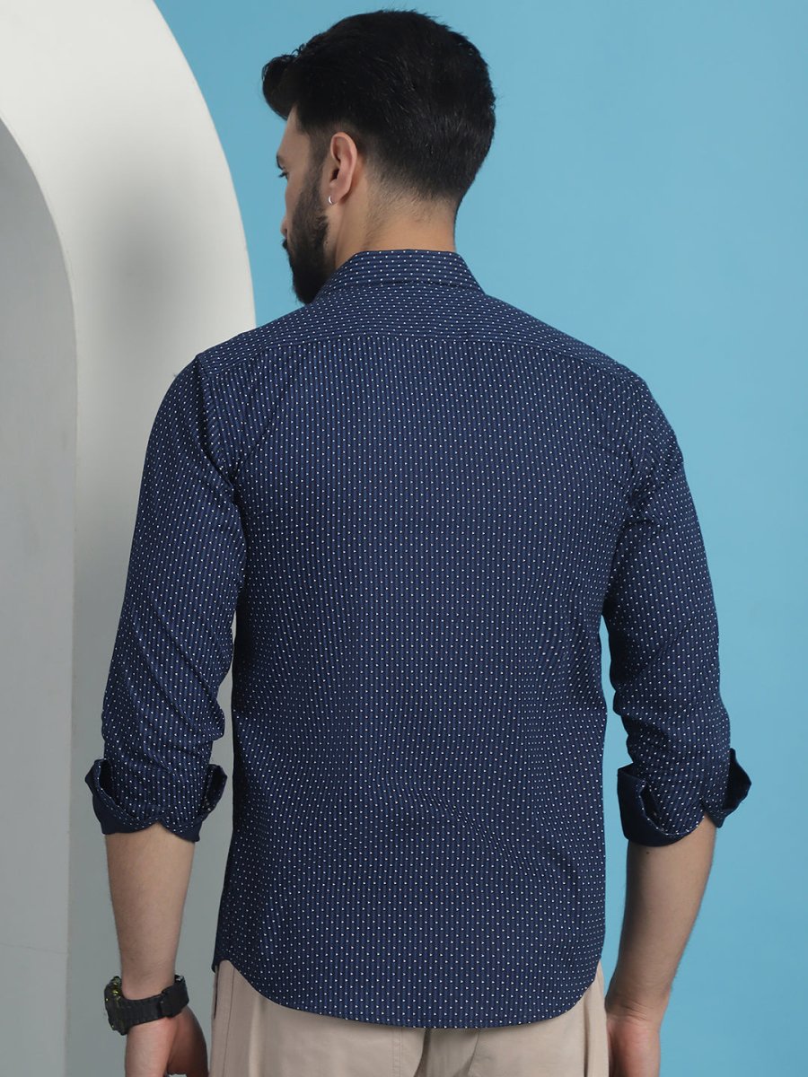 Navy Blue Geometric Printed Cotton Casual Shirt - SF_933Navy_S