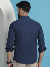 Navy Blue Geometric Printed Cotton Casual Shirt - SF_933Navy_S