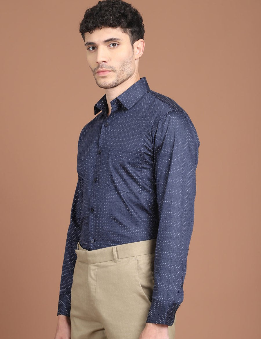 Navy Blue Printed Regular Fit Formal Shirt for Men - SF_9027Navy_S